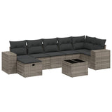 8 Piece Garden Sofa Set with Cushions Grey Poly Rattan - Front View
