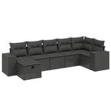 7 Piece Garden Sofa Set with Cushions Black Poly Rattan - Front View