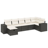 7 Piece Garden Sofa Set with Cushions Black Poly Rattan - Front View