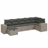7 Piece Garden Sofa Set with Cushions Grey Poly Rattan - Front View