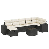 8 Piece Garden Sofa Set with Cushions Black Poly Rattan - Front View