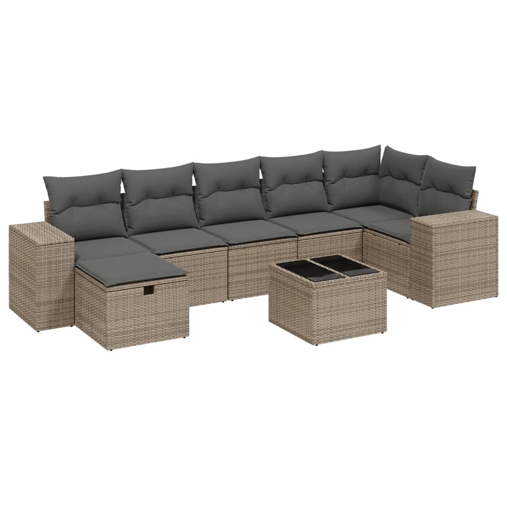 8 Piece Garden Sofa Set with Cushions Grey Poly Rattan