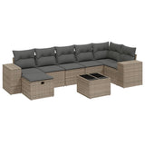 8 Piece Garden Sofa Set with Cushions Grey Poly Rattan - Front View