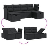 6 Piece Garden Sofa Set with Cushions Black Poly Rattan - Side View