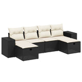 6 Piece Garden Sofa Set with Cushions Black Poly Rattan - Front View