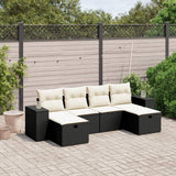 6 Piece Garden Sofa Set with Cushions Black Poly Rattan