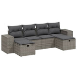 6 Piece Garden Sofa Set with Cushions Grey Poly Rattan - Front View