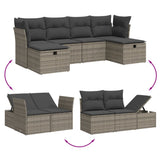 6 Piece Garden Sofa Set with Cushions Grey Poly Rattan - Side View