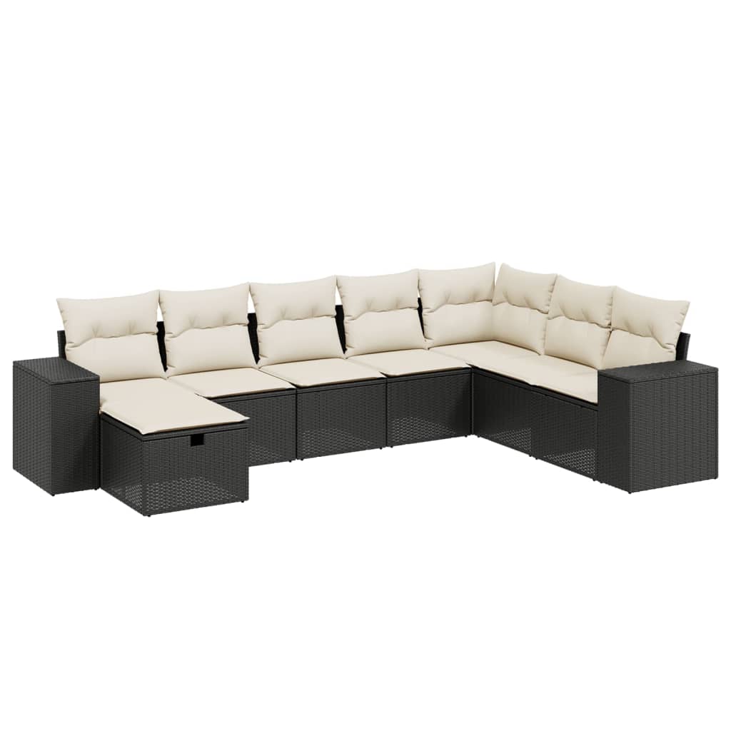 8 Piece Garden Sofa Set with Cushions Black Poly Rattan