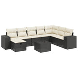9 Piece Garden Sofa Set with Cushions Black Poly Rattan - Front View