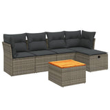 6 Piece Garden Sofa Set with Cushions Grey Poly Rattan - Front View