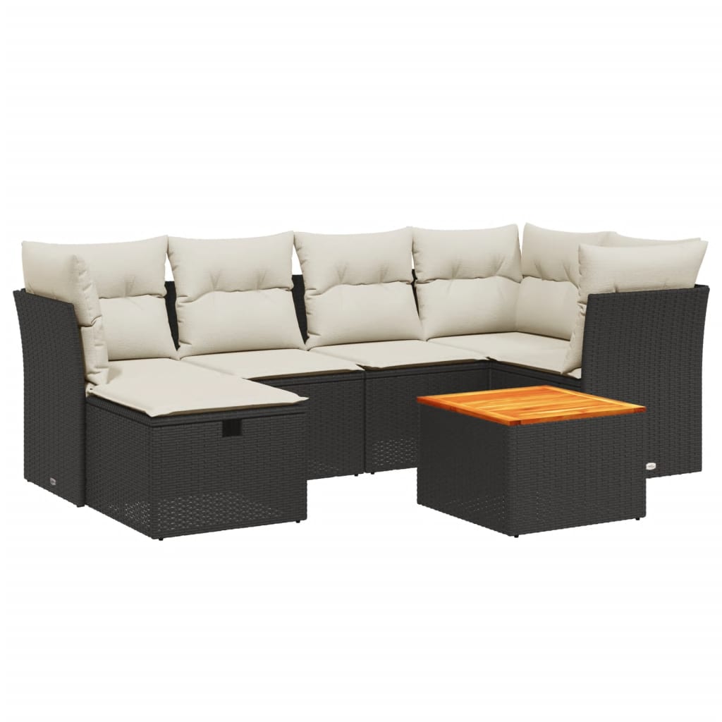 7 Piece Garden Sofa Set with Cushions Black Poly Rattan