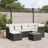 7 Piece Garden Sofa Set with Cushions Black Poly Rattan