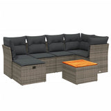 7 Piece Garden Sofa Set with Cushions Grey Poly Rattan - Front View