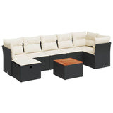 8 Piece Garden Sofa Set with Cushions Black Poly Rattan - Front View