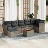 8 Piece Garden Sofa Set with Cushions Grey Poly Rattan - Front View