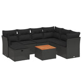 8 Piece Garden Sofa Set with Cushions Black Poly Rattan - Front View