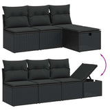8 Piece Garden Sofa Set with Cushions Black Poly Rattan - Side View