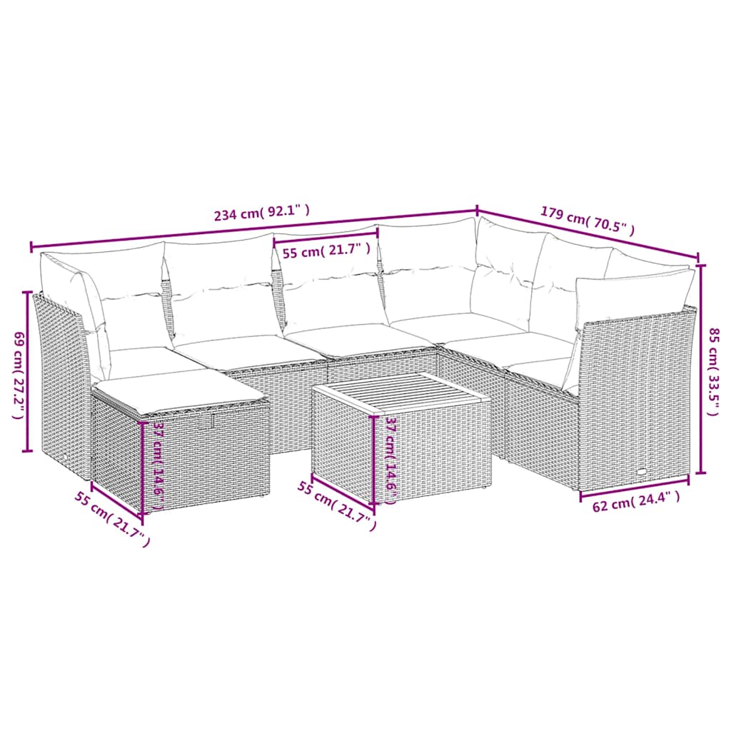 8 Piece Garden Sofa Set with Cushions Black Poly Rattan