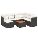 8 Piece Garden Sofa Set with Cushions Black Poly Rattan