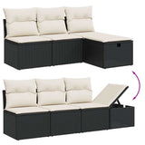 8 Piece Garden Sofa Set with Cushions Black Poly Rattan - Side View