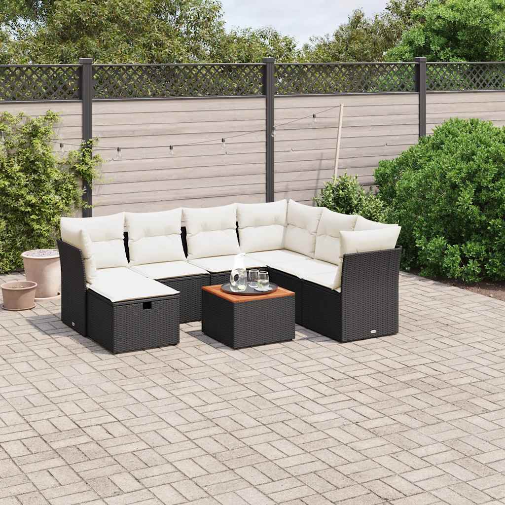 8 Piece Garden Sofa Set with Cushions Black Poly Rattan