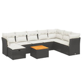 9 Piece Garden Sofa Set with Cushions Black Poly Rattan - Front View