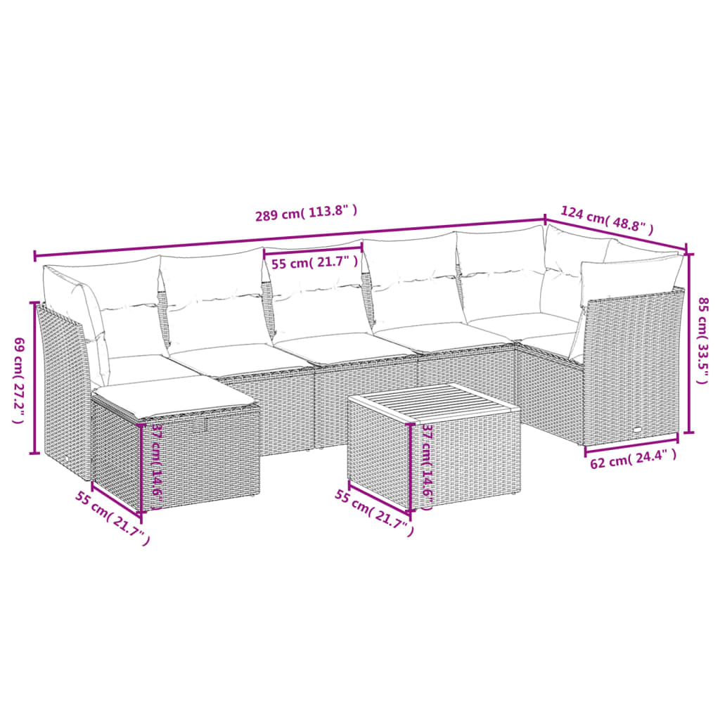 9 Piece Garden Sofa Set with Cushions Black Poly Rattan