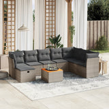 9 Piece Garden Sofa Set with Cushions Grey Poly Rattan