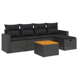 6 Piece Garden Sofa Set with Cushions Black Poly Rattan - Front View