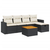 6 Piece Garden Sofa Set with Cushions Black Poly Rattan - Front View