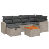 7 Piece Garden Sofa Set with Cushions Grey Poly Rattan - Front View