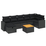 8 Piece Garden Sofa Set with Cushions Black Poly Rattan - Front View