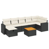 8 Piece Garden Sofa Set with Cushions Black Poly Rattan - Front View