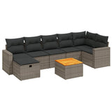 8 Piece Garden Sofa Set with Cushions Grey Poly Rattan - Front View