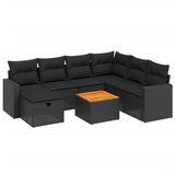 8 Piece Garden Sofa Set with Cushions Black Poly Rattan - Front View