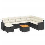 9 Piece Garden Sofa Set with Cushions Black Poly Rattan - Front View