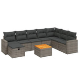 9 Piece Garden Sofa Set with Cushions Grey Poly Rattan - Front View
