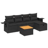 6 Piece Garden Sofa Set with Cushions Black Poly Rattan - Front View