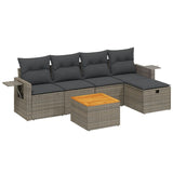 6 Piece Garden Sofa Set with Cushions Grey Poly Rattan - Front View