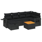 7 Piece Garden Sofa Set with Cushions Black Poly Rattan