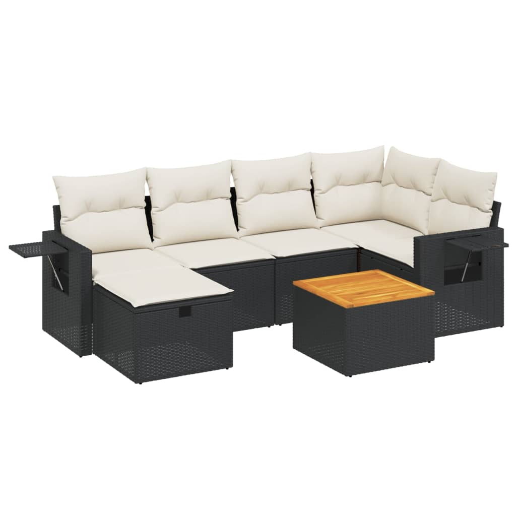 7 Piece Garden Sofa Set with Cushions Black Poly Rattan