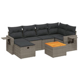 7 Piece Garden Sofa Set with Cushions Grey Poly Rattan - Front View