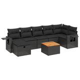 8 Piece Garden Sofa Set with Cushions Black Poly Rattan - Front View