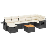 8 Piece Garden Sofa Set with Cushions Black Poly Rattan - Front View