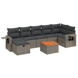 8 Piece Garden Sofa Set with Cushions Grey Poly Rattan - Front View