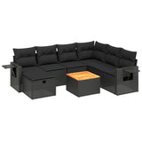 8 Piece Garden Sofa Set with Cushions Black Poly Rattan - Front View