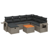 8 Piece Garden Sofa Set with Cushions Grey Poly Rattan - Front View