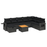 9 Piece Garden Sofa Set with Cushions Black Poly Rattan - Front View