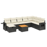 9 Piece Garden Sofa Set with Cushions Black Poly Rattan - Front View